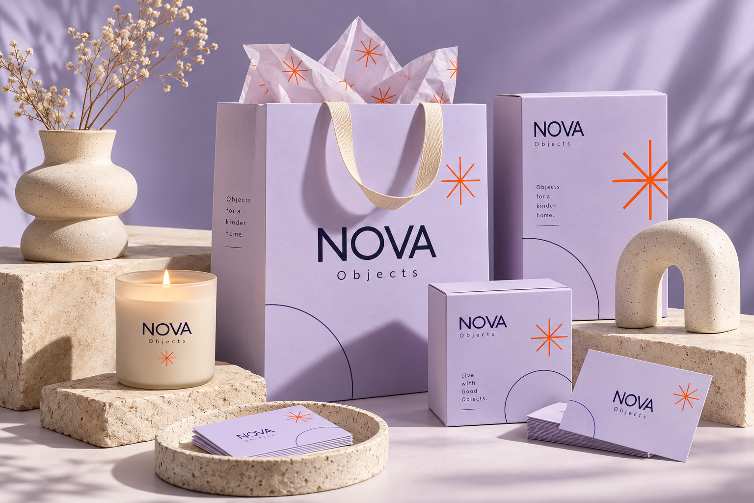 NOVA Objects fictional homeware branding mockup